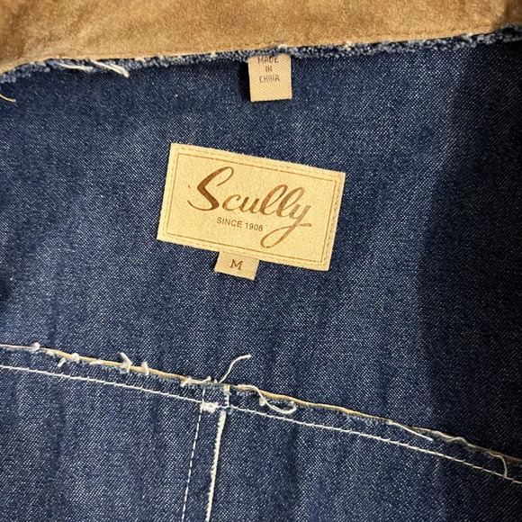Scully Suede Leather Denim Lined Coat Tan Western Raw Edge Seam Jacket Womens - Picture 9 of 10